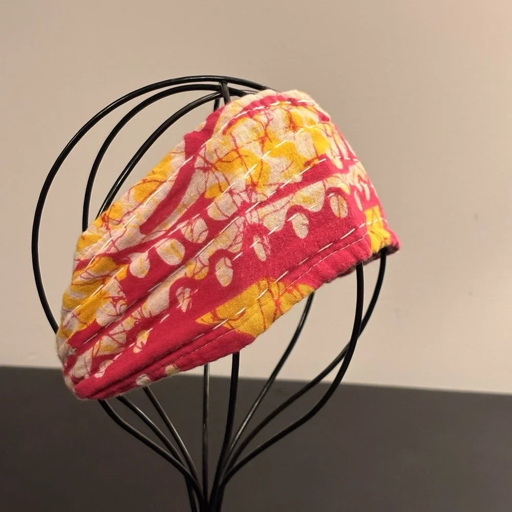 Handmade Kantha Cotton Pink Yellow Women's Stretch Headband One Size Fits Most